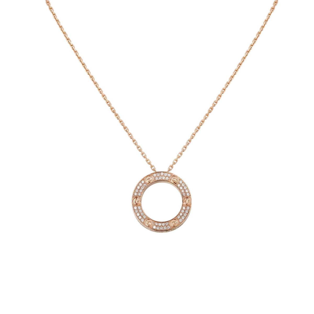 [Elara]LOVE LARGE CIRCULAR PENDANT FULL-PAVÉ DIAMOND NECKLACE