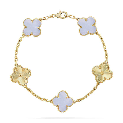 [Elara]LUCKY CLOVER 5-MOTIF BRACELET - PURPLE CHALCEDONY COLLECTION