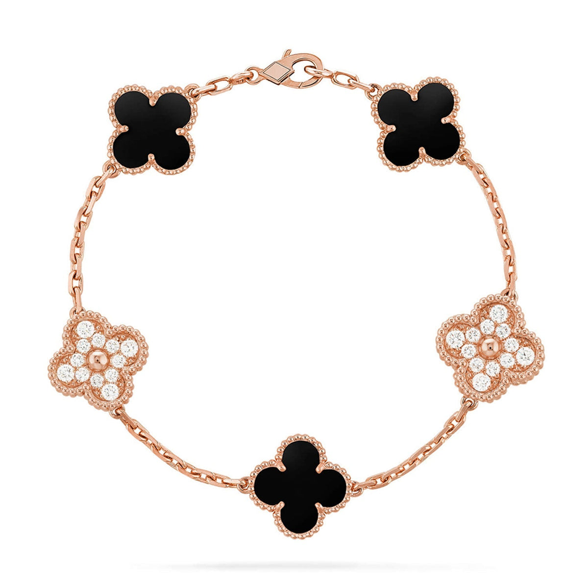 [Elara]GLÜCKSKLEE 5-MOTIV-ARMBAND – KOLLEKTION SCHWARZER ONYX
