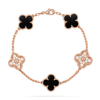 [Elara]GLÜCKSKLEE 5-MOTIV-ARMBAND – KOLLEKTION SCHWARZER ONYX