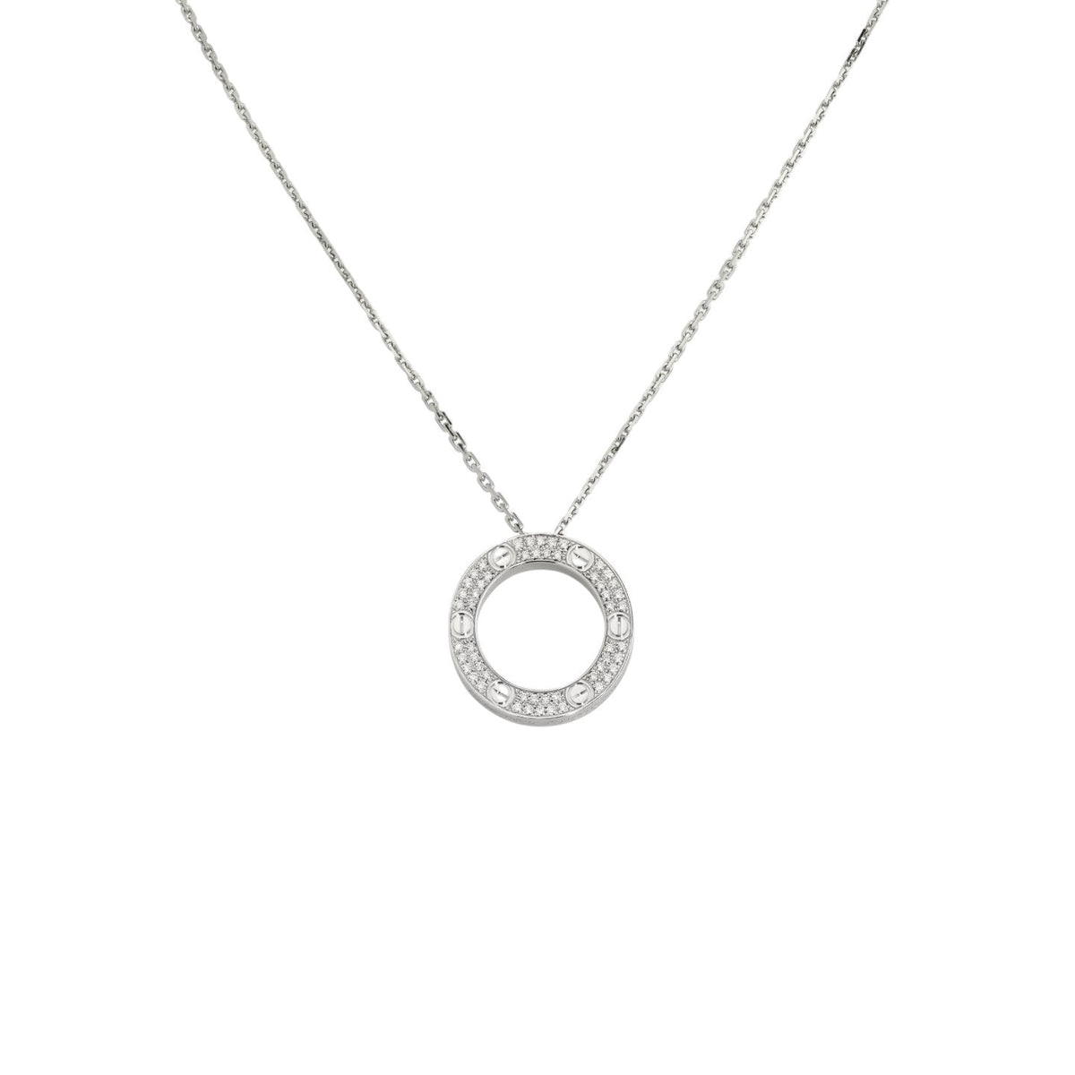 [Elara]LOVE LARGE CIRCULAR PENDANT FULL-PAVÉ DIAMOND NECKLACE