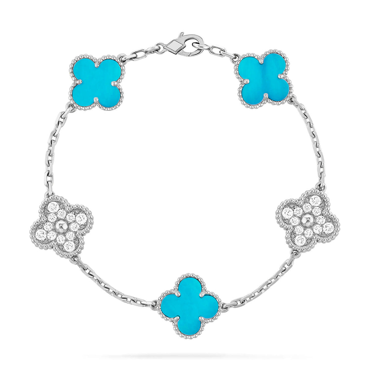 [Elara]LUCKY CLOVER 5-MOTIF BRACELET - TURQUOISE COLLECTION
