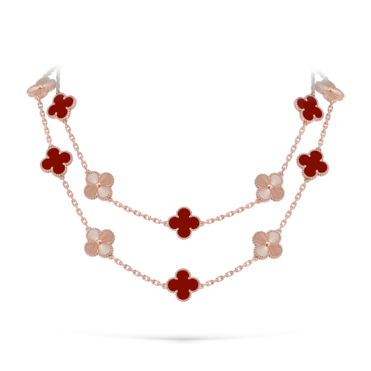[Elara]CLASSIC 20-MOTIF LUCKY CLOVER LONG NECKLACE ROSE GOLD COLLECTION