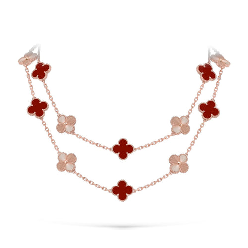 [Elara]CLASSIC 20-MOTIF LUCKY CLOVER LONG NECKLACE ROSE GOLD COLLECTION
