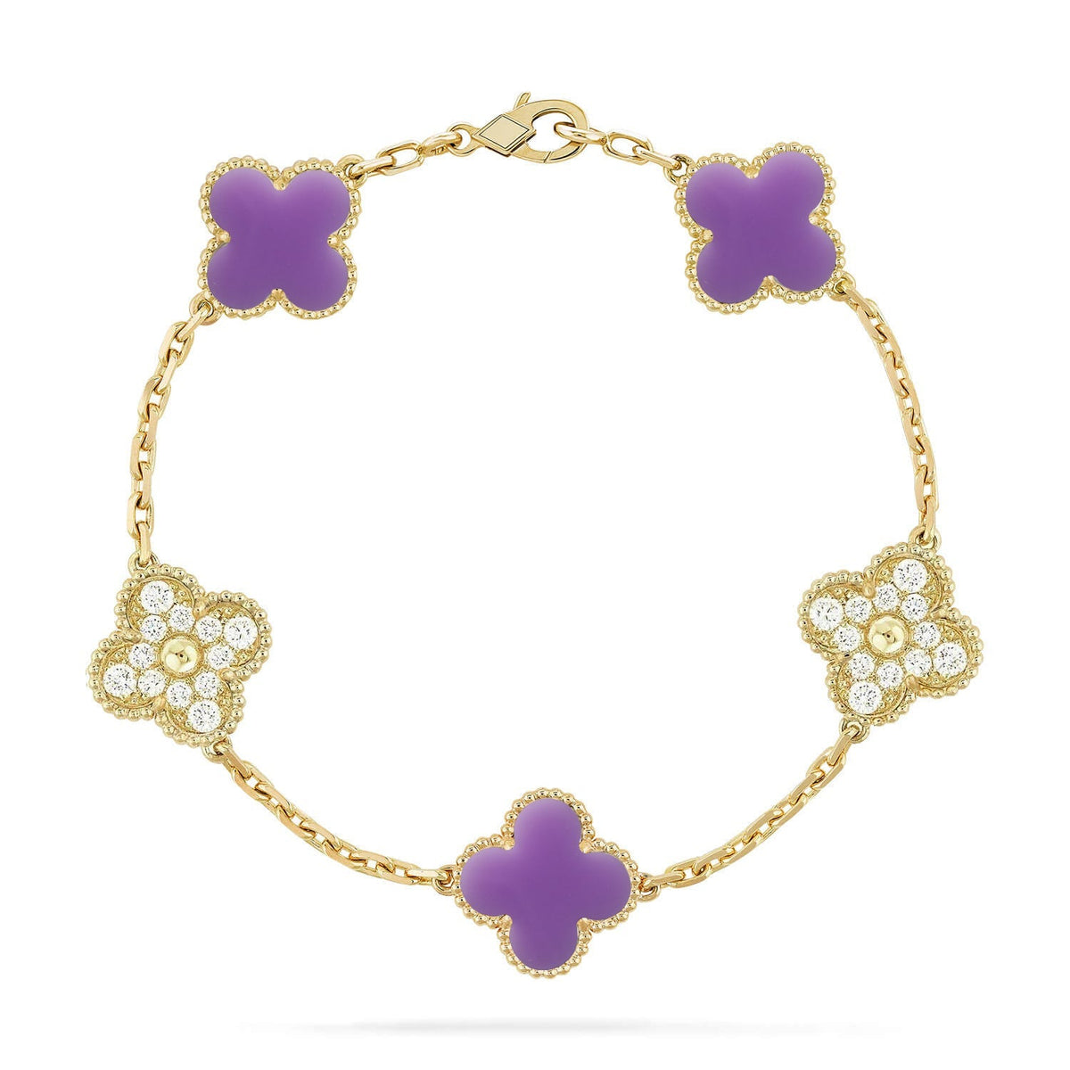[Elara]LUCKY CLOVER 5-MOTIF BRACELET - LAVENDER COLLECTION