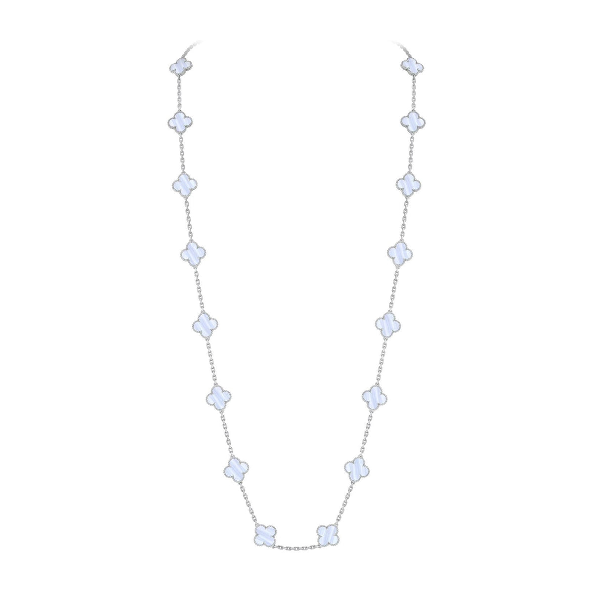 [Elara]CLASSIC 20-MOTIF LUCKY CLOVER LONG NECKLACE WHITE GOLD COLLECTION