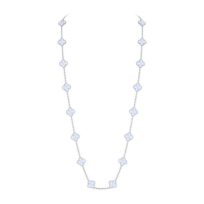[Elara]CLASSIC 20-MOTIF LUCKY CLOVER LONG NECKLACE WHITE GOLD COLLECTION