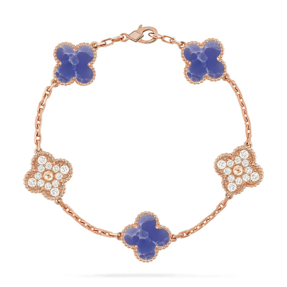 [Elara]LUCKY CLOVER 5-MOTIF BRACELET - BLUE LARIMAR COLLECTION