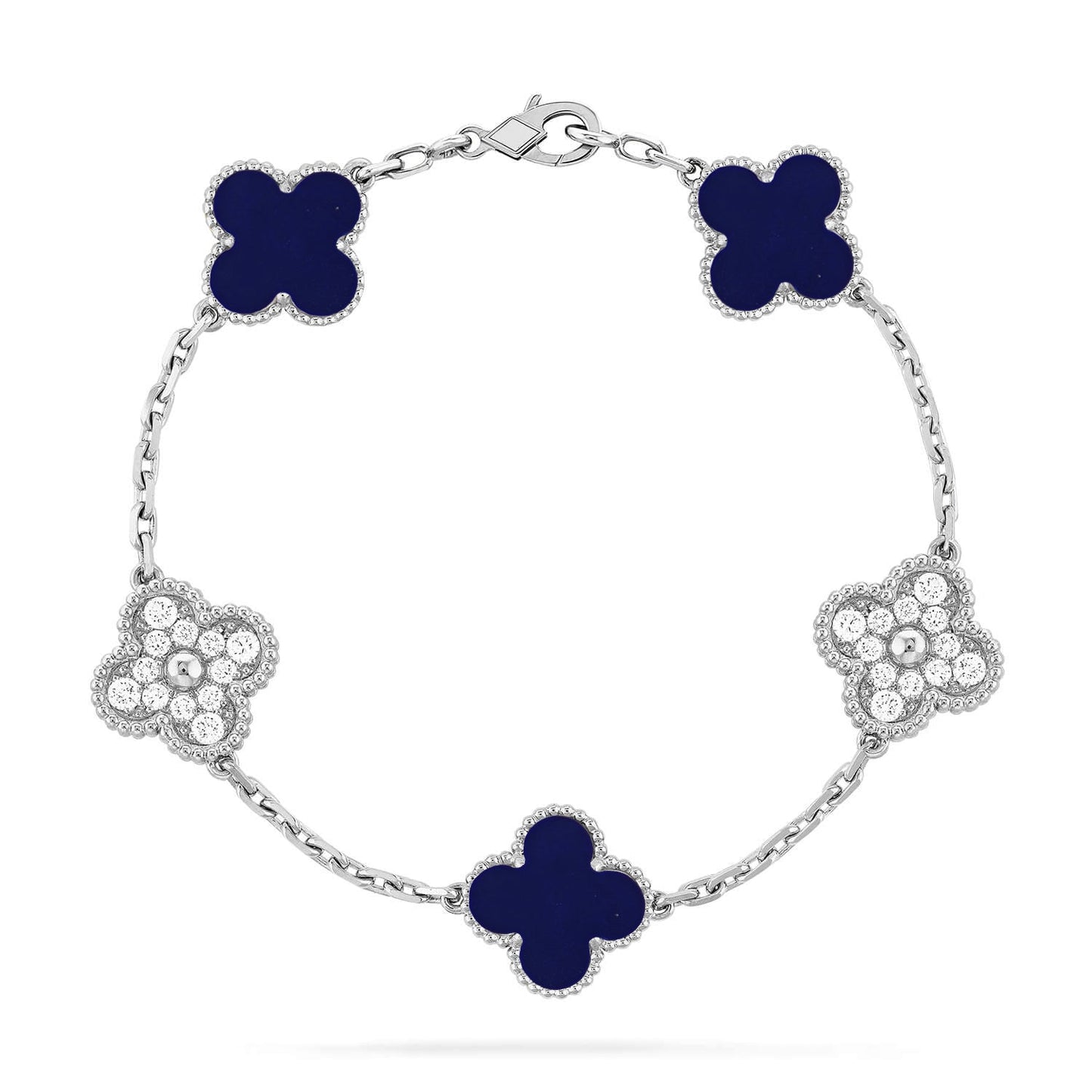 [Elara]LUCKY CLOVER 5-MOTIF BRACELET - LAPIS LAZULI COLLECTION