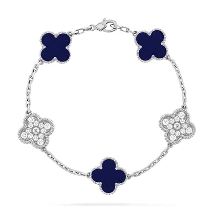 [Elara]LUCKY CLOVER 5-MOTIF BRACELET - LAPIS LAZULI COLLECTION