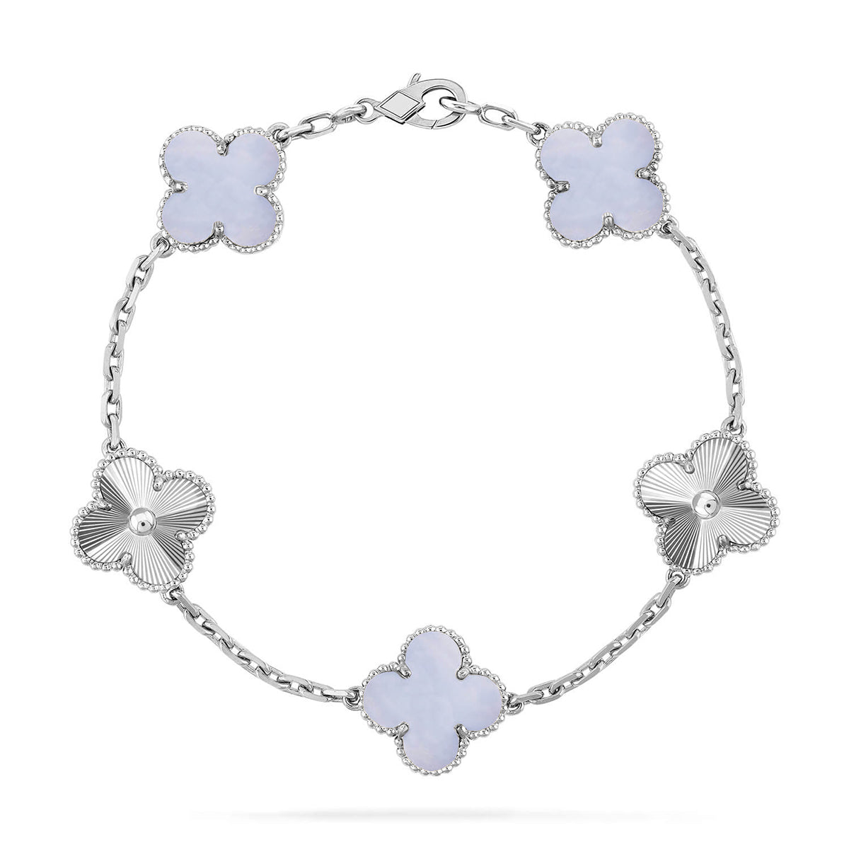 [Elara]LUCKY CLOVER 5-MOTIF BRACELET - PURPLE CHALCEDONY COLLECTION
