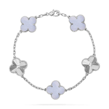 [Elara]LUCKY CLOVER 5-MOTIF BRACELET - PURPLE CHALCEDONY COLLECTION
