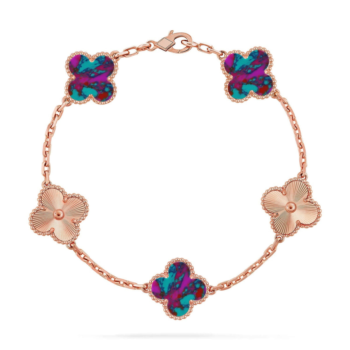 [Elara]LUCKY CLOVER 5-MOTIF BRACELET - MULTI-GEM COLLECTION