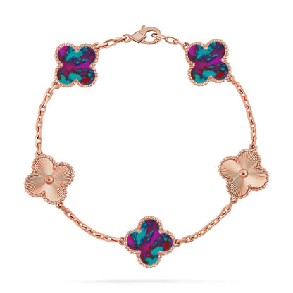 [Elara]LUCKY CLOVER 5-MOTIF BRACELET - MULTI-GEM COLLECTION