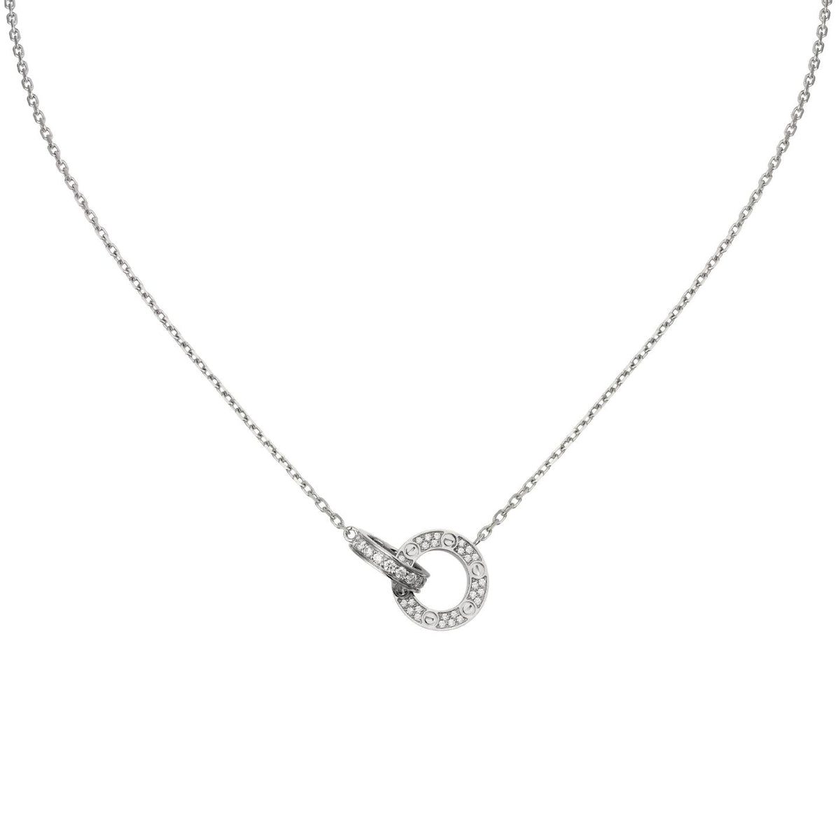 [Elara]LOVE DOUBLE-RING PENDANT FULL-PAVÉ NECKLACE