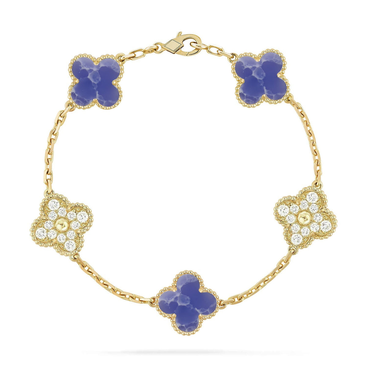 [Elara]LUCKY CLOVER 5-MOTIF BRACELET - BLUE LARIMAR COLLECTION