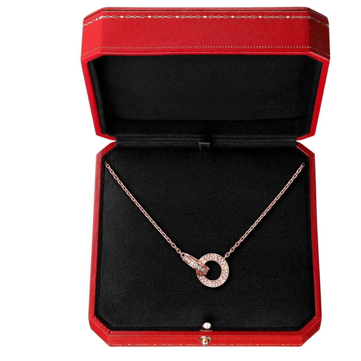 [Elara]LOVE DOUBLE-RING PENDANT FULL-PAVÉ NECKLACE