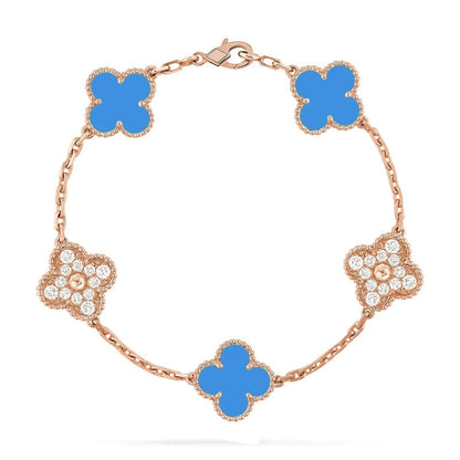 [Elara]LUCKY CLOVER 5-MOTIF BRACELET - BLUE AGATE COLLECTION