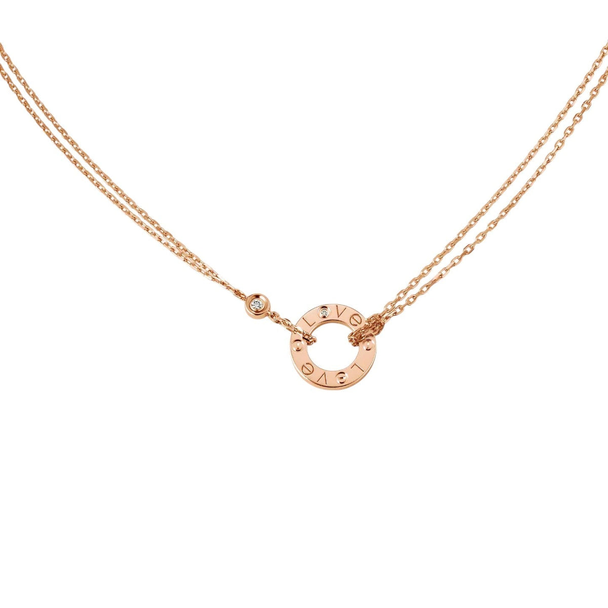 [Elara]LOVE CIRCULAR PENDANT 2-DIAMOND NECKLACE
