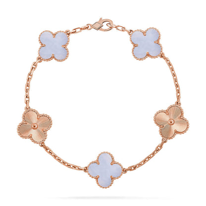 [Elara]LUCKY CLOVER 5-MOTIF BRACELET - PURPLE CHALCEDONY COLLECTION