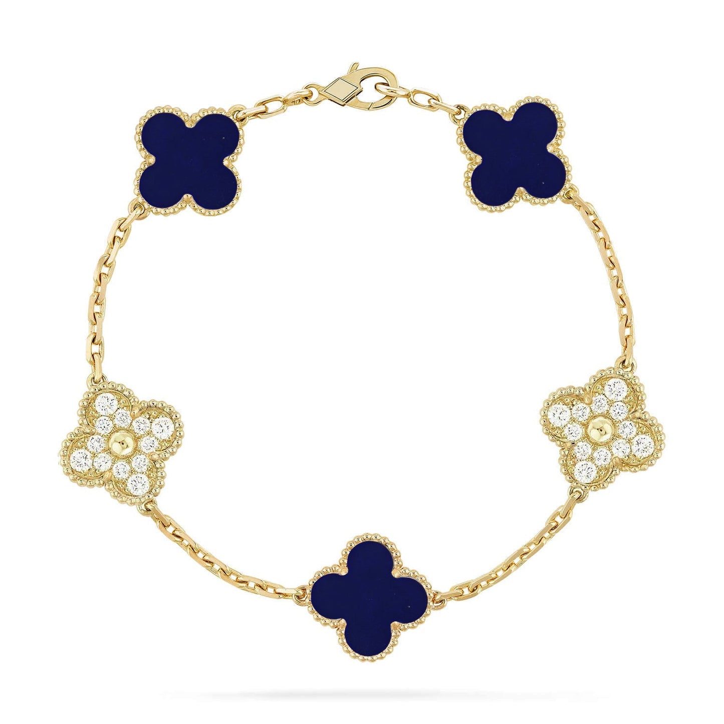 [Elara]LUCKY CLOVER 5-MOTIF BRACELET - LAPIS LAZULI COLLECTION
