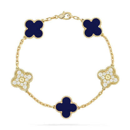[Elara]LUCKY CLOVER 5-MOTIF BRACELET - LAPIS LAZULI COLLECTION