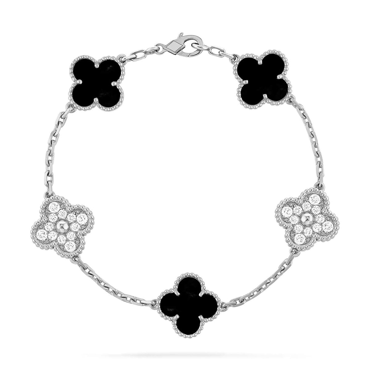 [Elara]GLÜCKSKLEE 5-MOTIV-ARMBAND – KOLLEKTION SCHWARZER ONYX