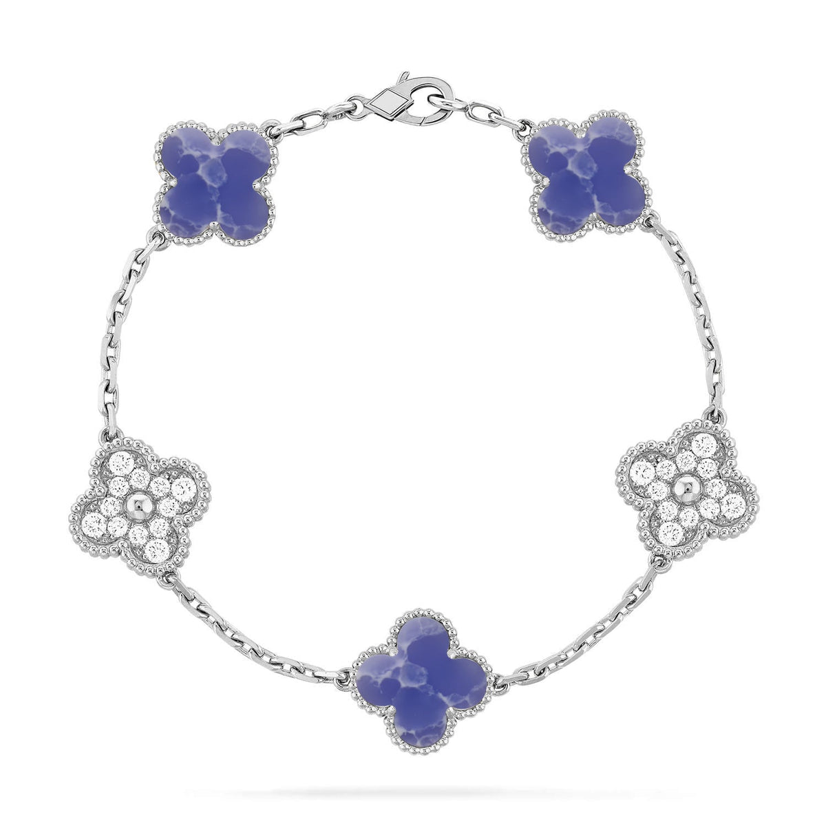 [Elara]LUCKY CLOVER 5-MOTIF BRACELET - BLUE LARIMAR COLLECTION