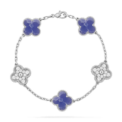 [Elara]LUCKY CLOVER 5-MOTIF BRACELET - BLUE LARIMAR COLLECTION
