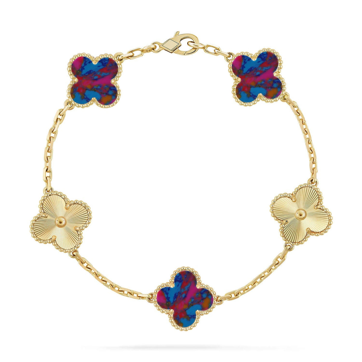 [Elara]LUCKY CLOVER 5-MOTIF BRACELET - MULTI-GEM COLLECTION