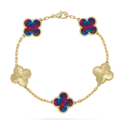 [Elara]LUCKY CLOVER 5-MOTIF BRACELET - MULTI-GEM COLLECTION