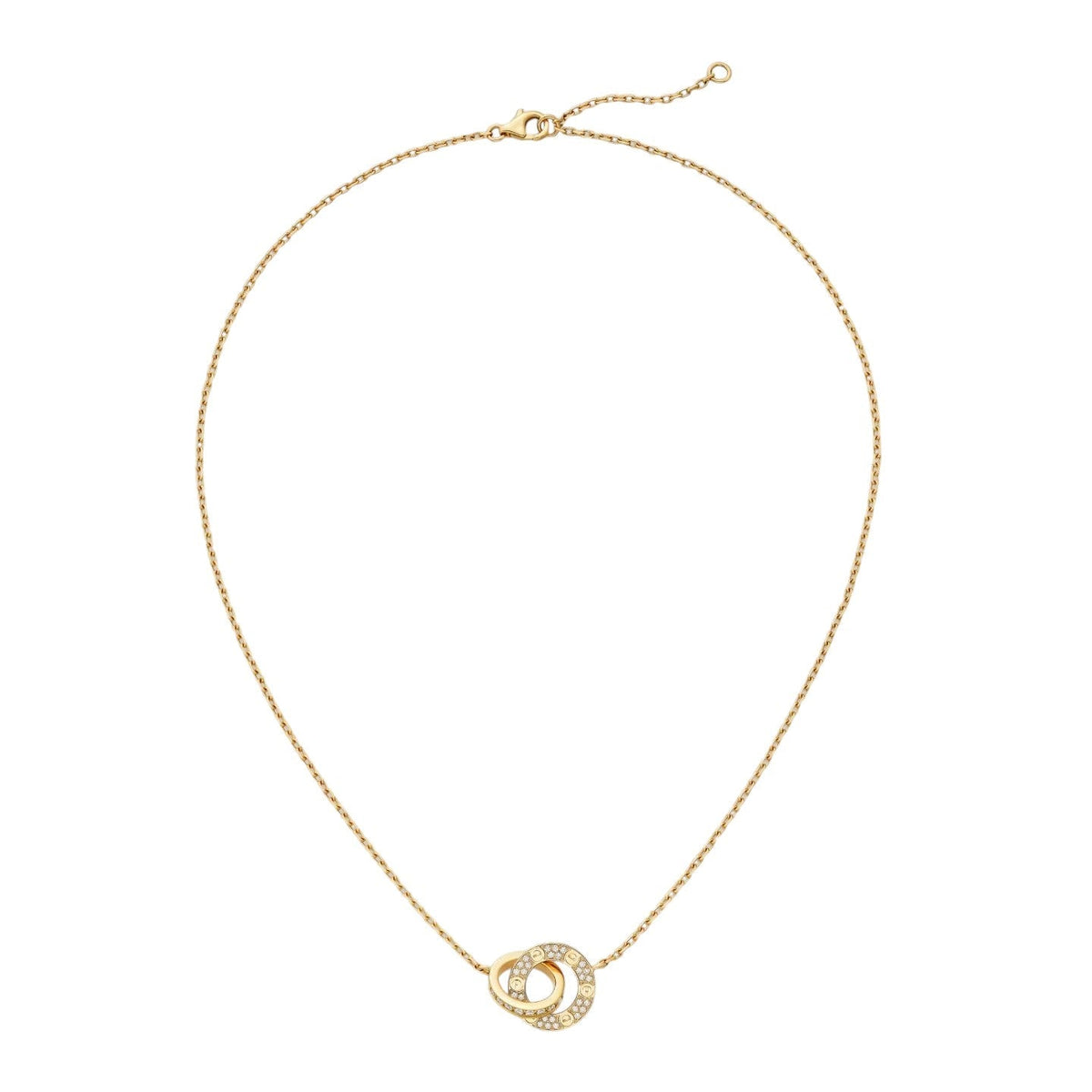 [Elara]LOVE DOUBLE-RING PENDANT FULL-PAVÉ NECKLACE