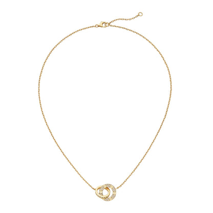 [Elara]LOVE DOUBLE-RING PENDANT FULL-PAVÉ NECKLACE