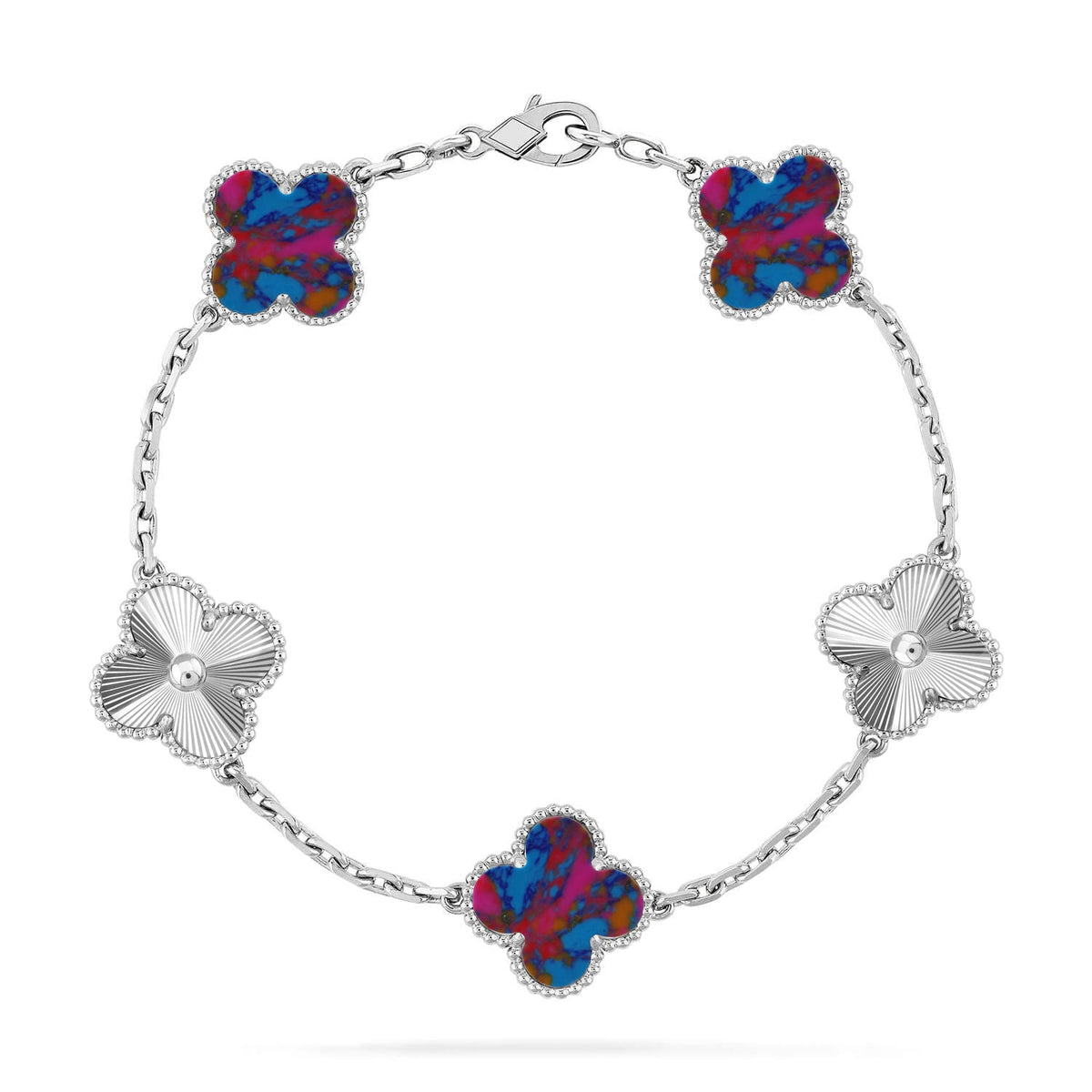 [Elara]LUCKY CLOVER 5-MOTIF BRACELET - MULTI-GEM COLLECTION