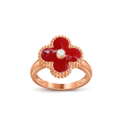 [Elara]LUCKY CLOVER DIAMOND-ACCENT ROSE GOLD RING COLLECTION