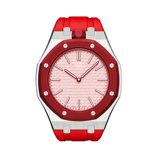 [Elara]OAK POP ORANGE-RED STEEL SILICONE STRAP