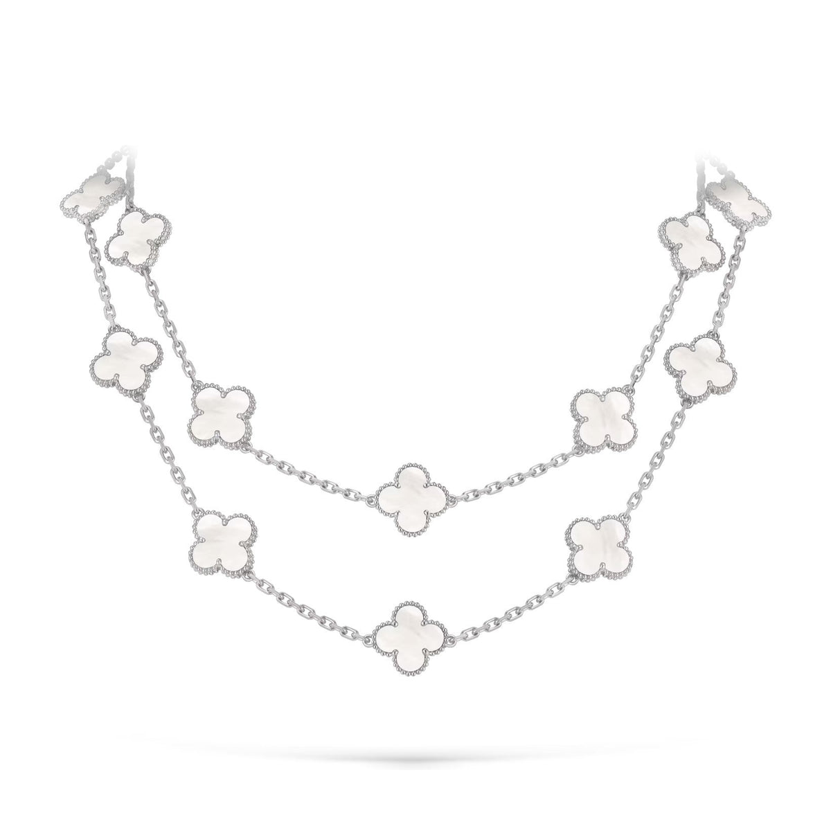[Elara]CLASSIC 20-MOTIF LUCKY CLOVER LONG NECKLACE WHITE GOLD COLLECTION