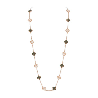 [Elara]CLASSIC 20-MOTIF LUCKY CLOVER LONG NECKLACE ROSE GOLD COLLECTION