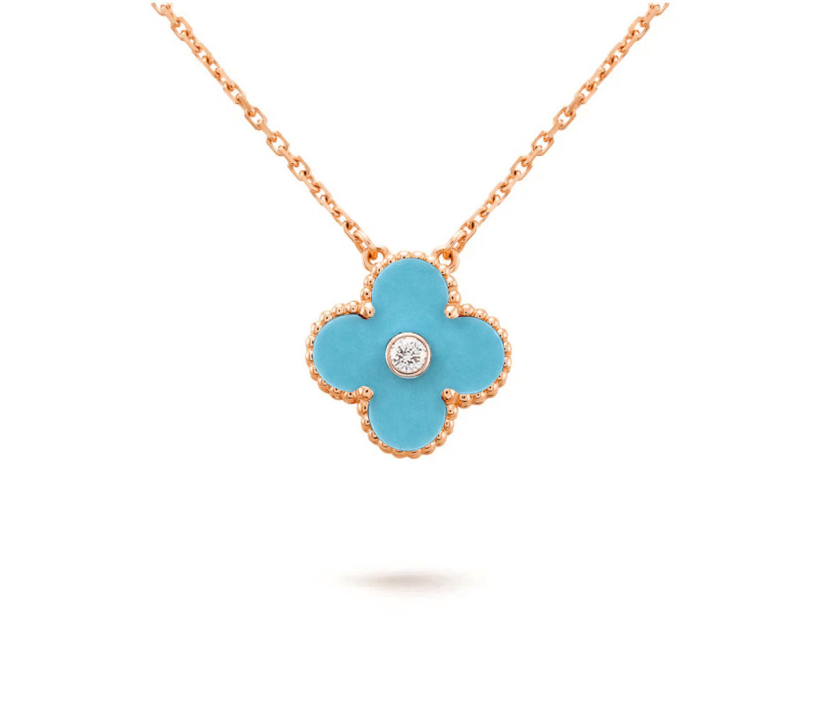 [Elara]15MM CLOVER FLOWER DIAMOND PENDANT NECKLACE COLLECTION