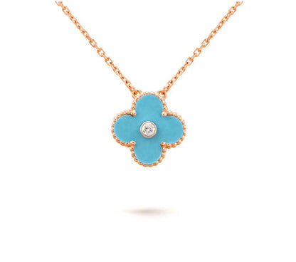 [Elara]15MM CLOVER FLOWER DIAMOND PENDANT NECKLACE COLLECTION