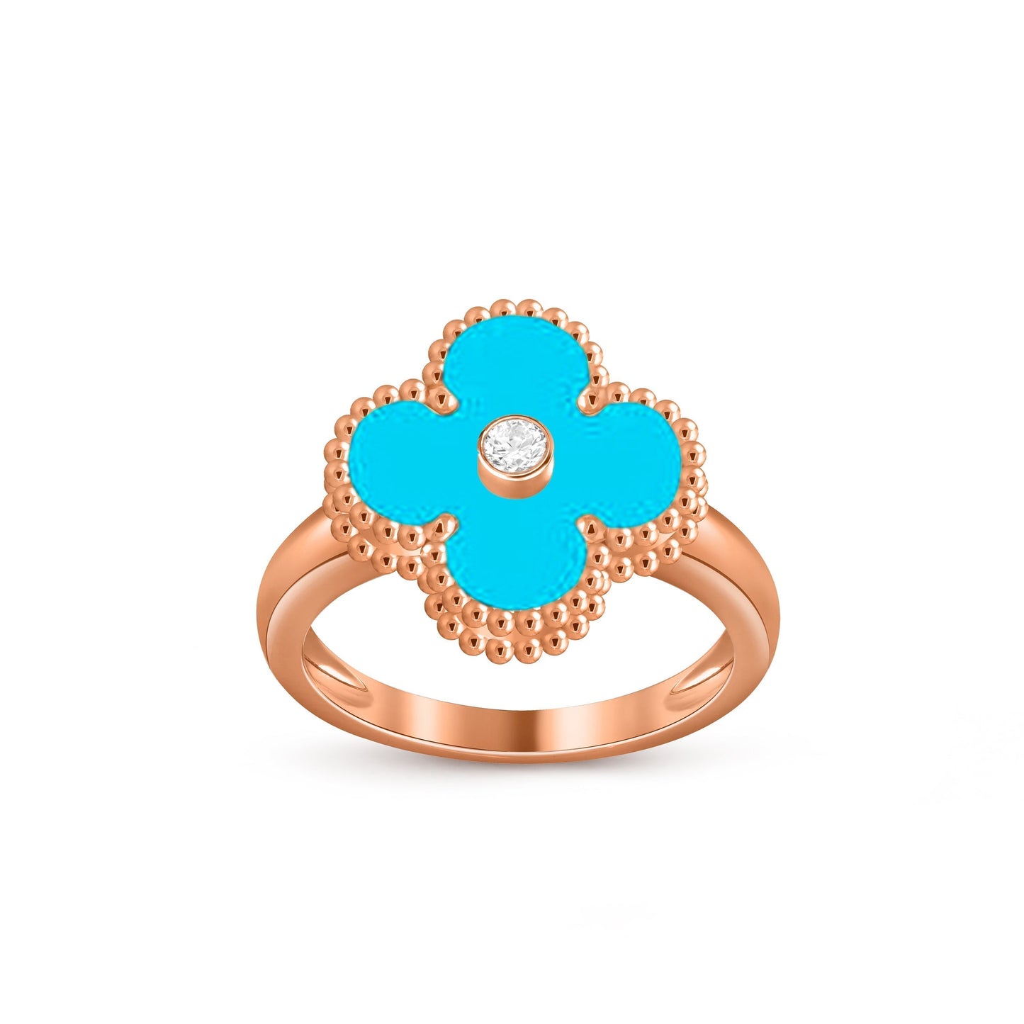 [Elara]LUCKY CLOVER DIAMOND-ACCENT ROSE GOLD RING COLLECTION