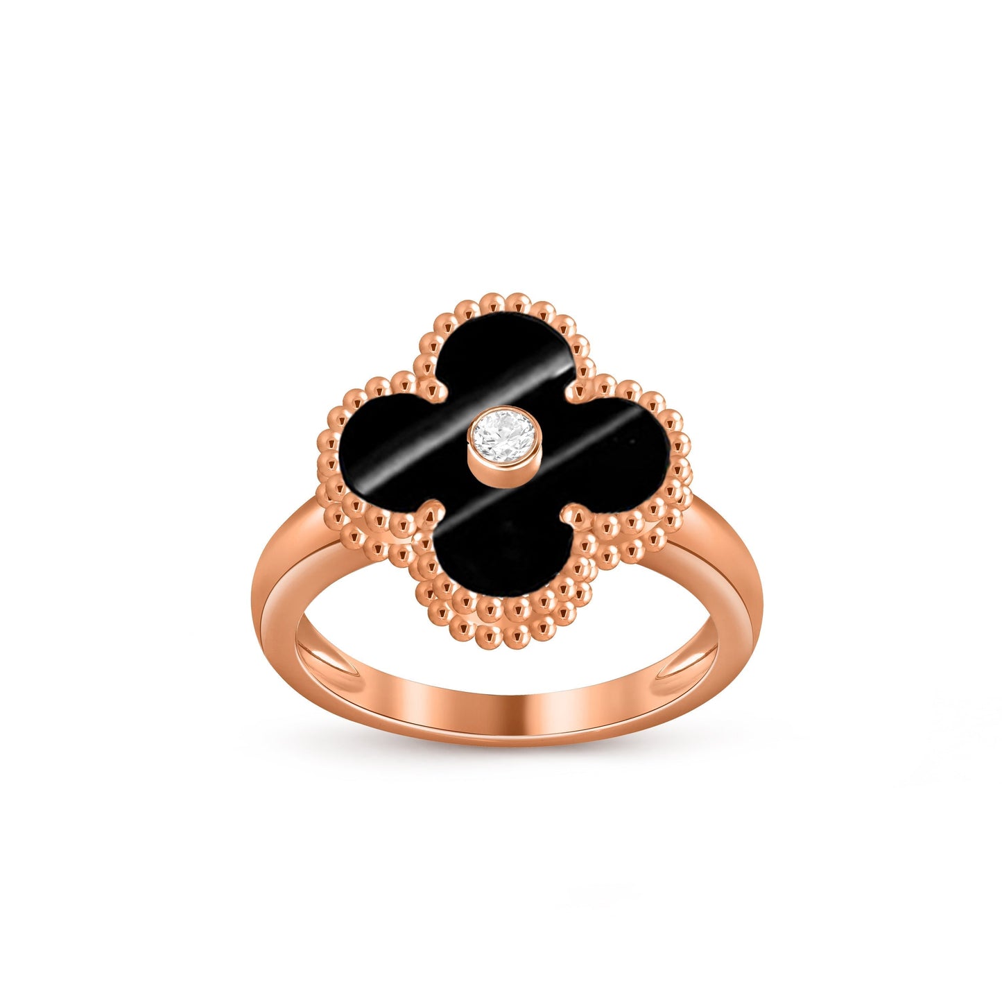 [Elara]LUCKY CLOVER DIAMOND-ACCENT ROSE GOLD RING COLLECTION