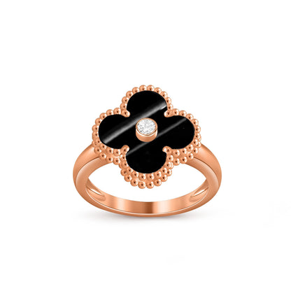 [Elara]LUCKY CLOVER DIAMOND-ACCENT ROSE GOLD RING COLLECTION