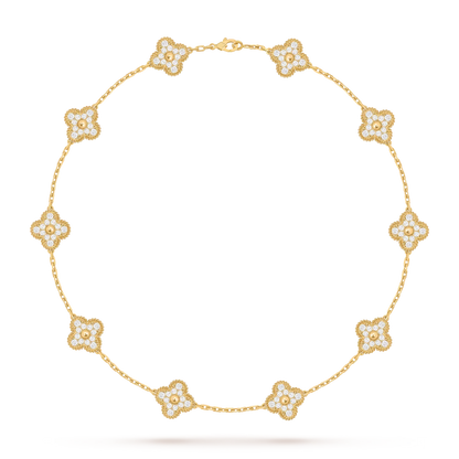 [Elara]CLASSIC LUCKY 10-MOTIF CLOVER NECKLACE GOLD COLLECTION