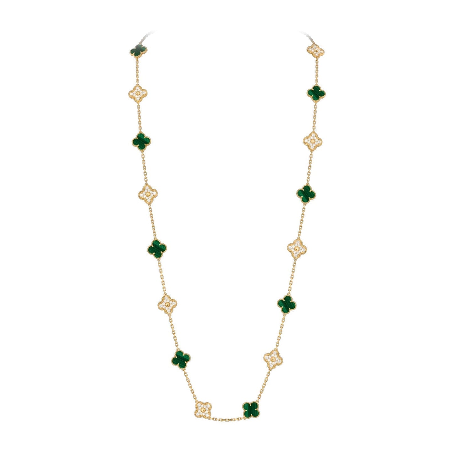 [Elara]CLASSIC 20-MOTIV GLÜCKKLEE-HALSKETTE LANG GOLD KOLLEKTION
