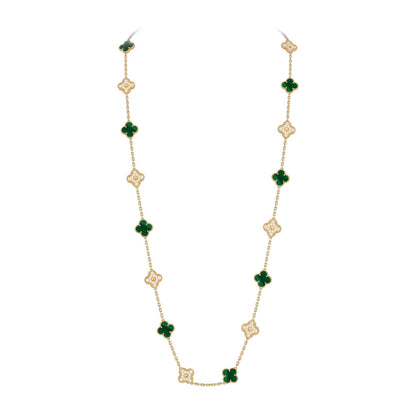 [Elara]CLASSIC 20-MOTIV GLÜCKKLEE-HALSKETTE LANG GOLD KOLLEKTION