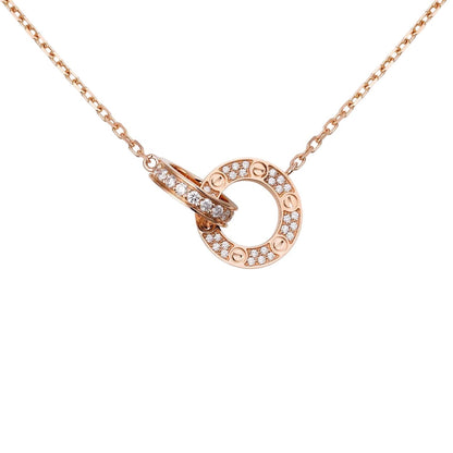 [Elara]LOVE DOUBLE-RING PENDANT FULL-PAVÉ NECKLACE