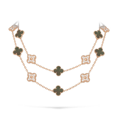 [Elara]CLASSIC 20-MOTIF LUCKY CLOVER LONG NECKLACE ROSE GOLD COLLECTION