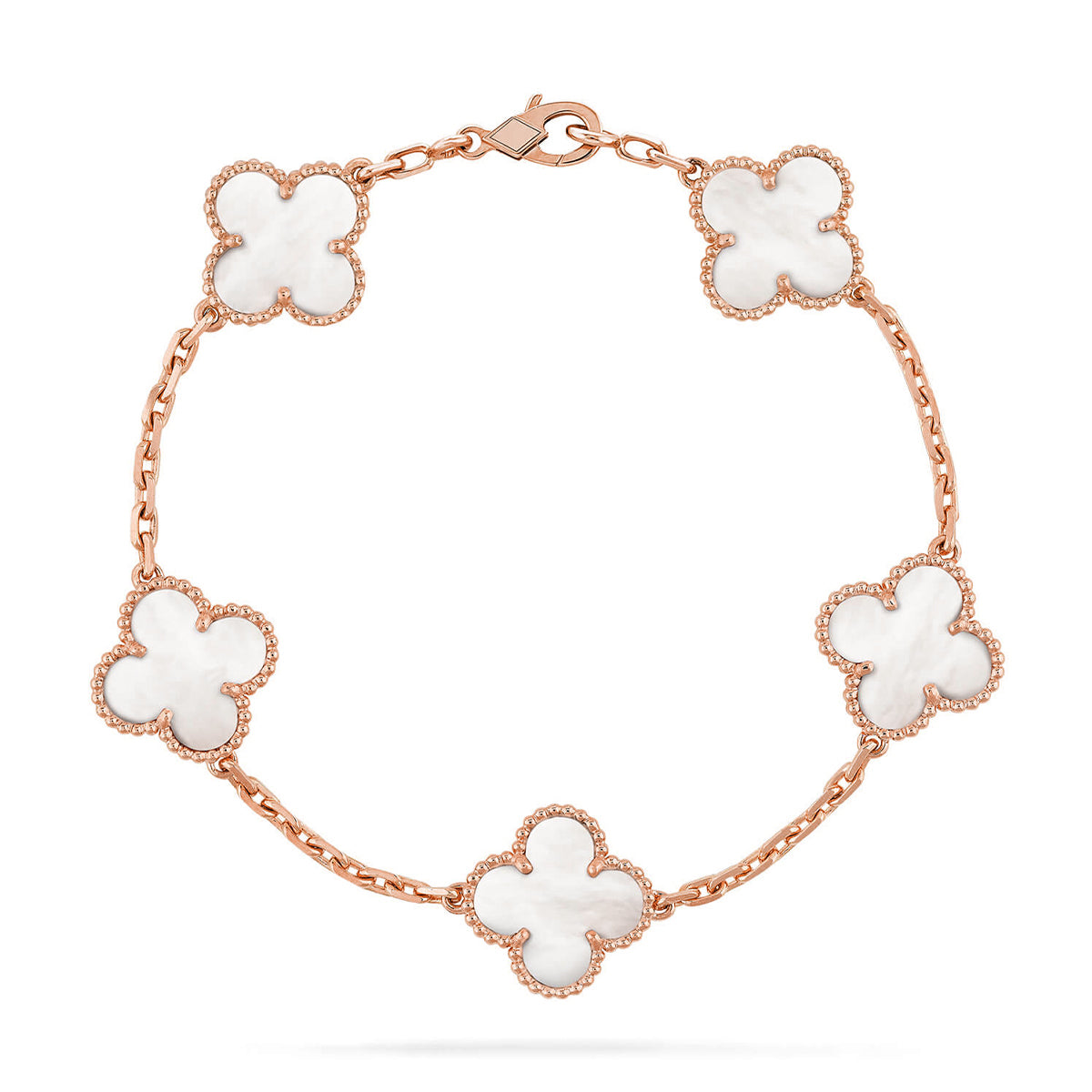 [Elara]LUCKY CLOVER 5-MOTIF-ARMBAND - WEISSE PERLMUTTKOLLEKTION