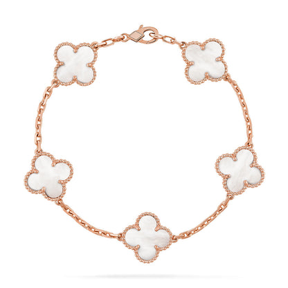 [Elara]LUCKY CLOVER 5-MOTIF-ARMBAND - WEISSE PERLMUTTKOLLEKTION